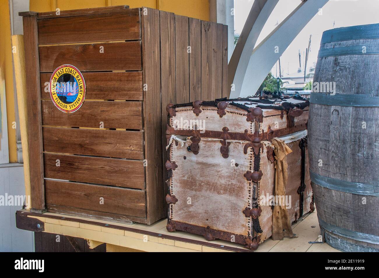 A Florida East Coast Railway loaded luggage cart at the Flagler Station