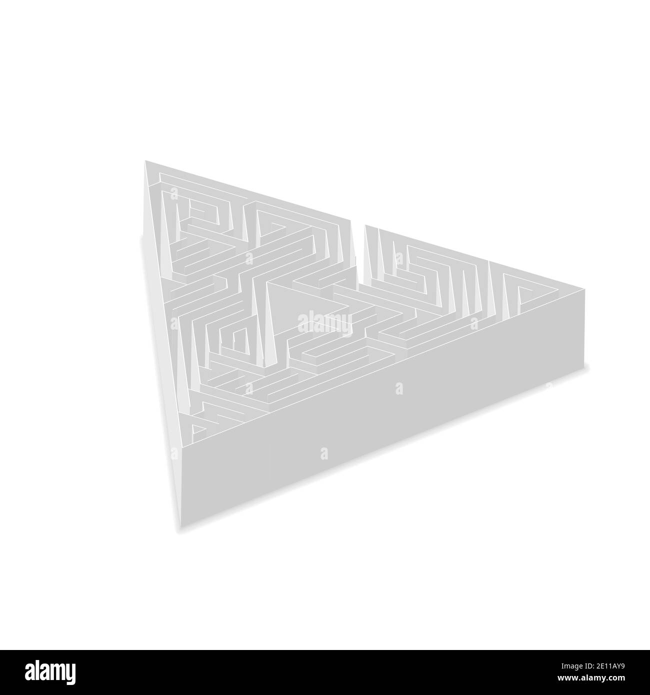 Complicated gray labyrinth in triangle shape in isometric view on white Stock Vector