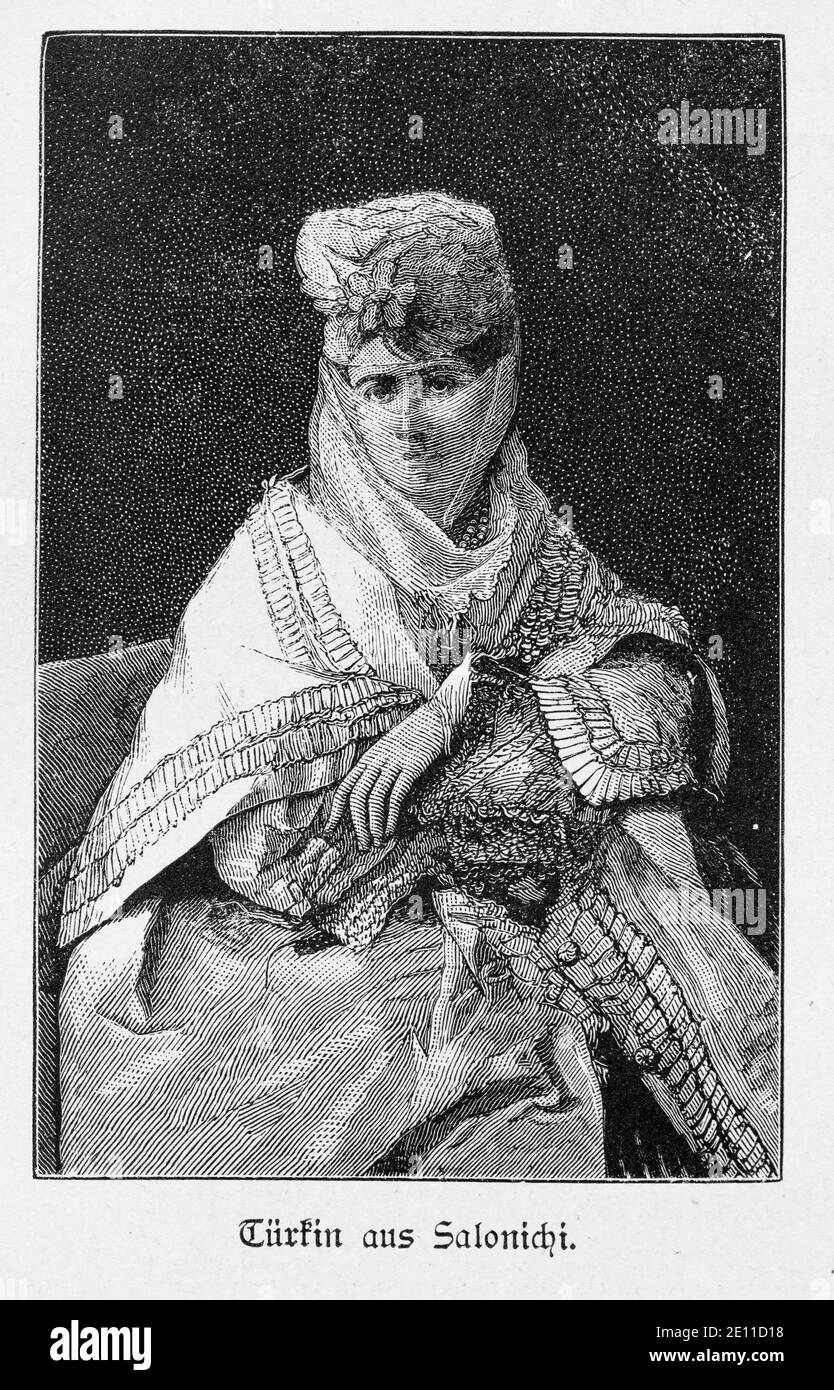 'Türkin aus Salonichi', Turkish woman from Saloniki in her typical dress, Ottoman Empire, Constantinople, Turkey, 'Die Hauptstädte der Welt', 1897 Stock Photo