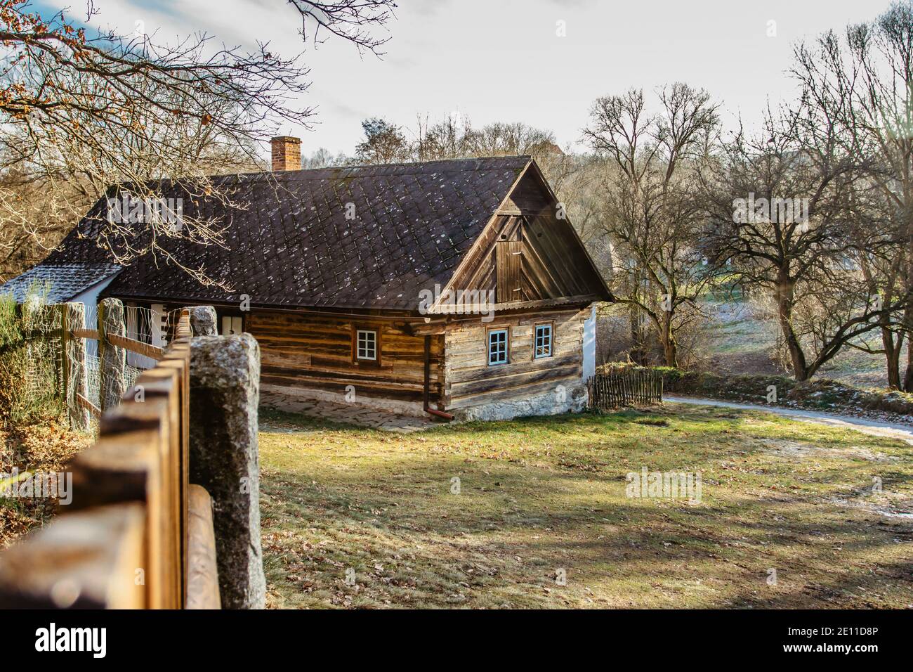 Vysoky Chlumec,Czech republic-December 30,2020.Open-air museum of rural buildings.Folk architecture in the Central Bohemian Highlands.Residential Stock Photo