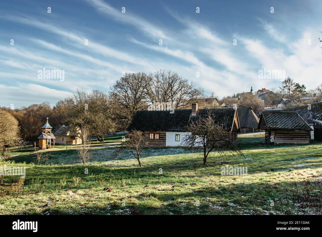 Vysoky Chlumec,Czech republic-December 30,2020.Open-air museum of rural buildings.Folk architecture in the Central Bohemian Highlands.Residential Stock Photo