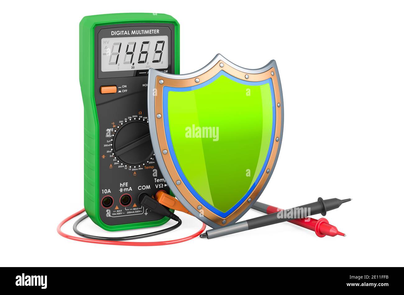 Digital multimeter with shield, 3D rendering isolated on white ...