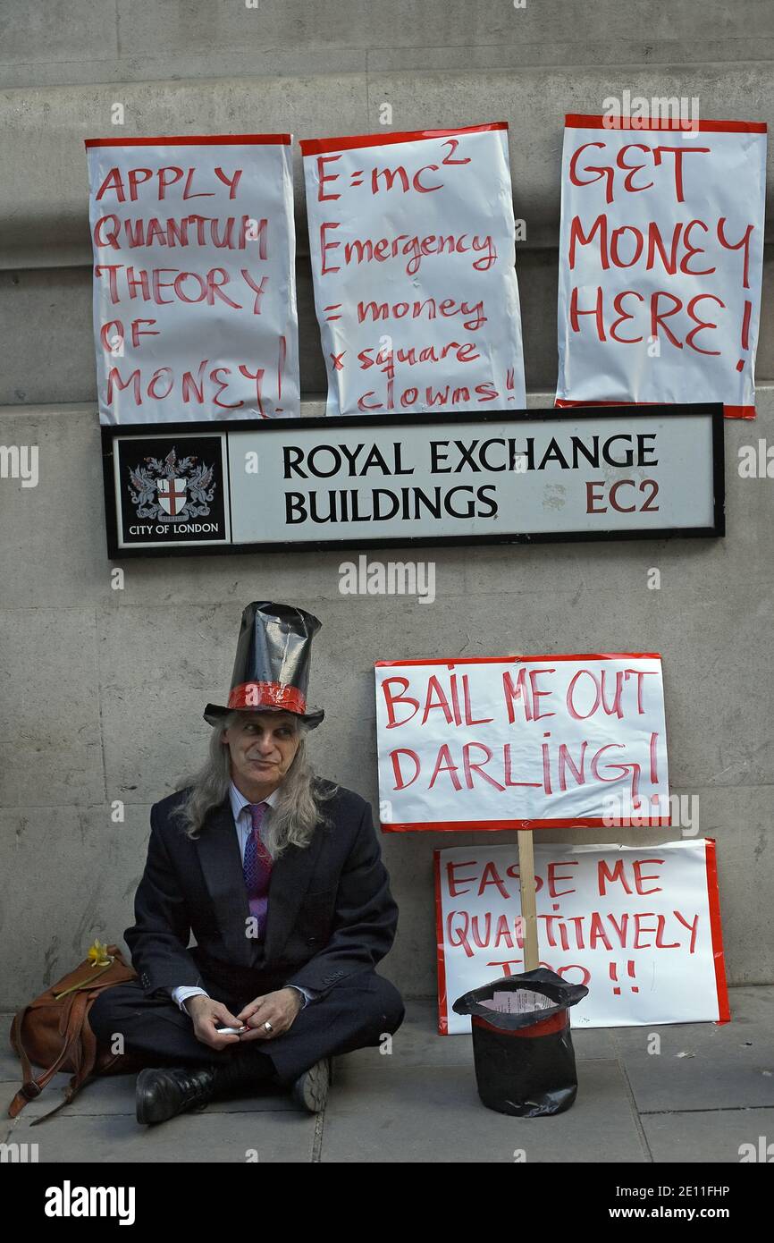GREAT BRITAIN / England / London /Protester outside the Bank of England at anti capitalist and climate change protest in the city of London . Stock Photo