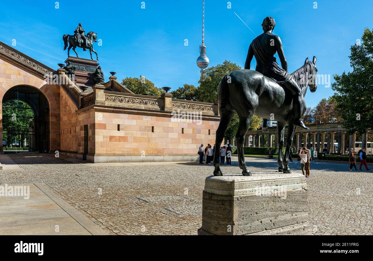 Old National Gallery With The Bronze Amazon On Horseback By Louis Tuaillon, Museumsinsel, Mitte, Berlin, Germany, Europe Stock Photo