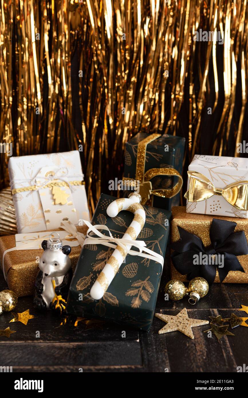 Festive Gift Wrapped Presents Stock Photo