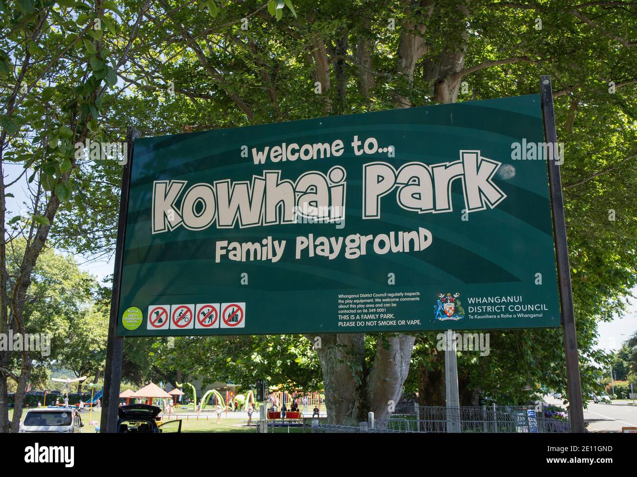Sign at the entrance of Kowhai Park in Wanganui, New Zealand Stock Photo