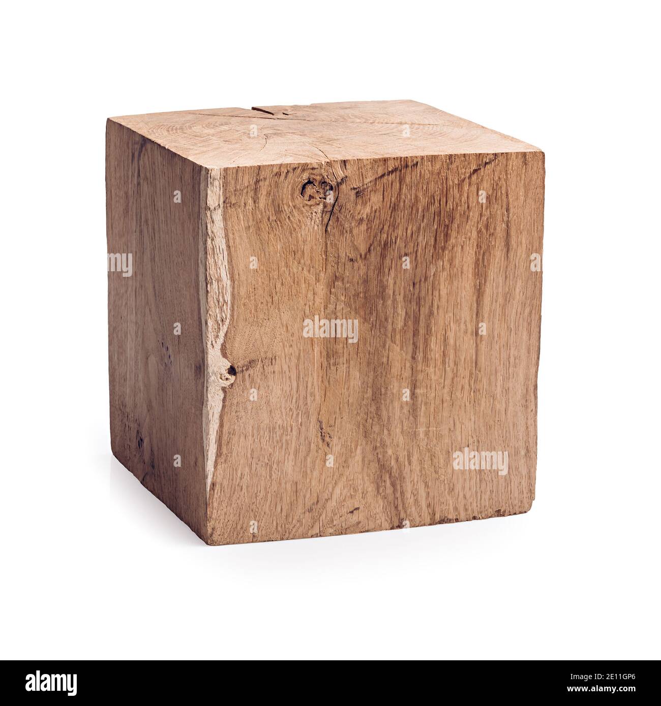 20 cm solid oak cube isolated on white. Interior design wood decor Stock Photo