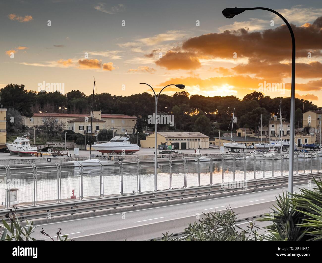 Palma de Mallorca deserted sea promenade during Covid 19 pandemic Stock Photo