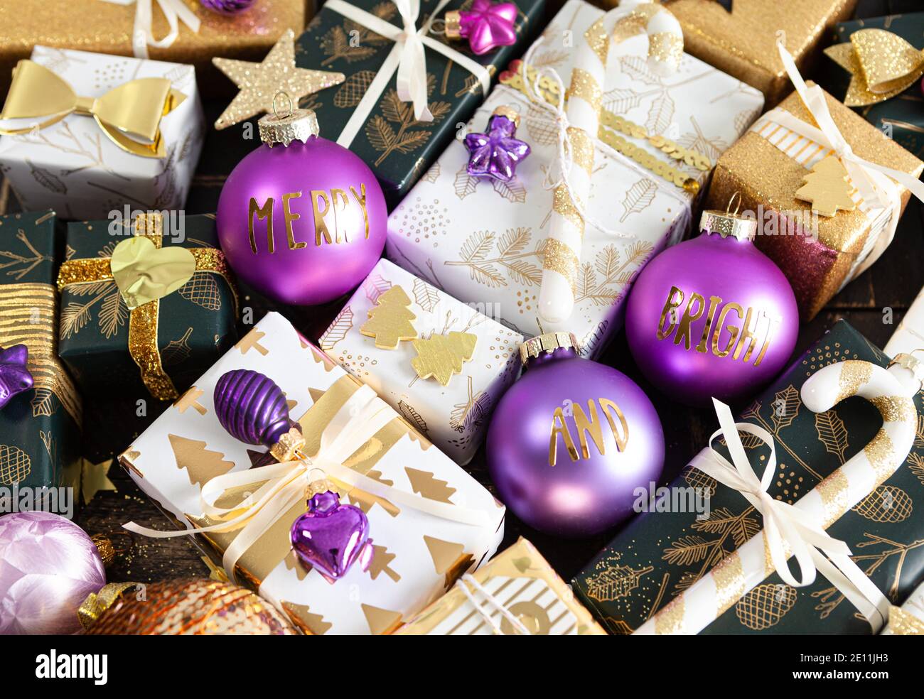 Festive Gift Wrapped Presents Stock Photo