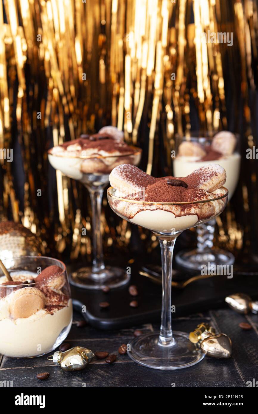 Festive Tiramisu In Glass Stock Photo - Alamy