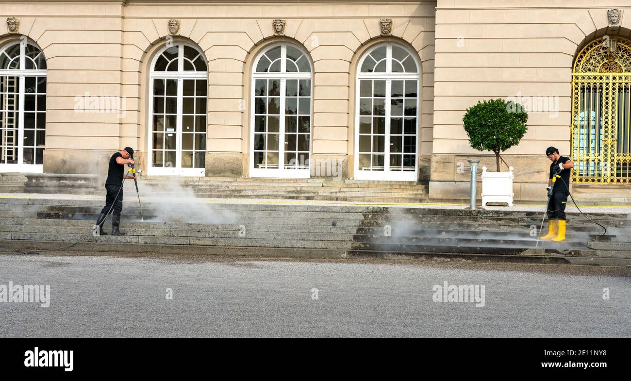 Stair Cleaning At A Public Building In Bavaria Stock Photo