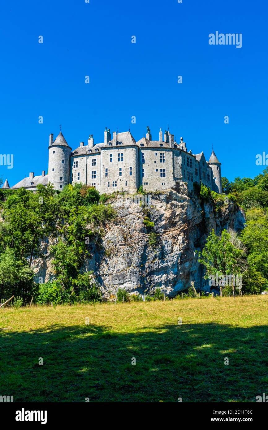 Castle of Walzin, built on a rock over the river, Belgium Stock Photo