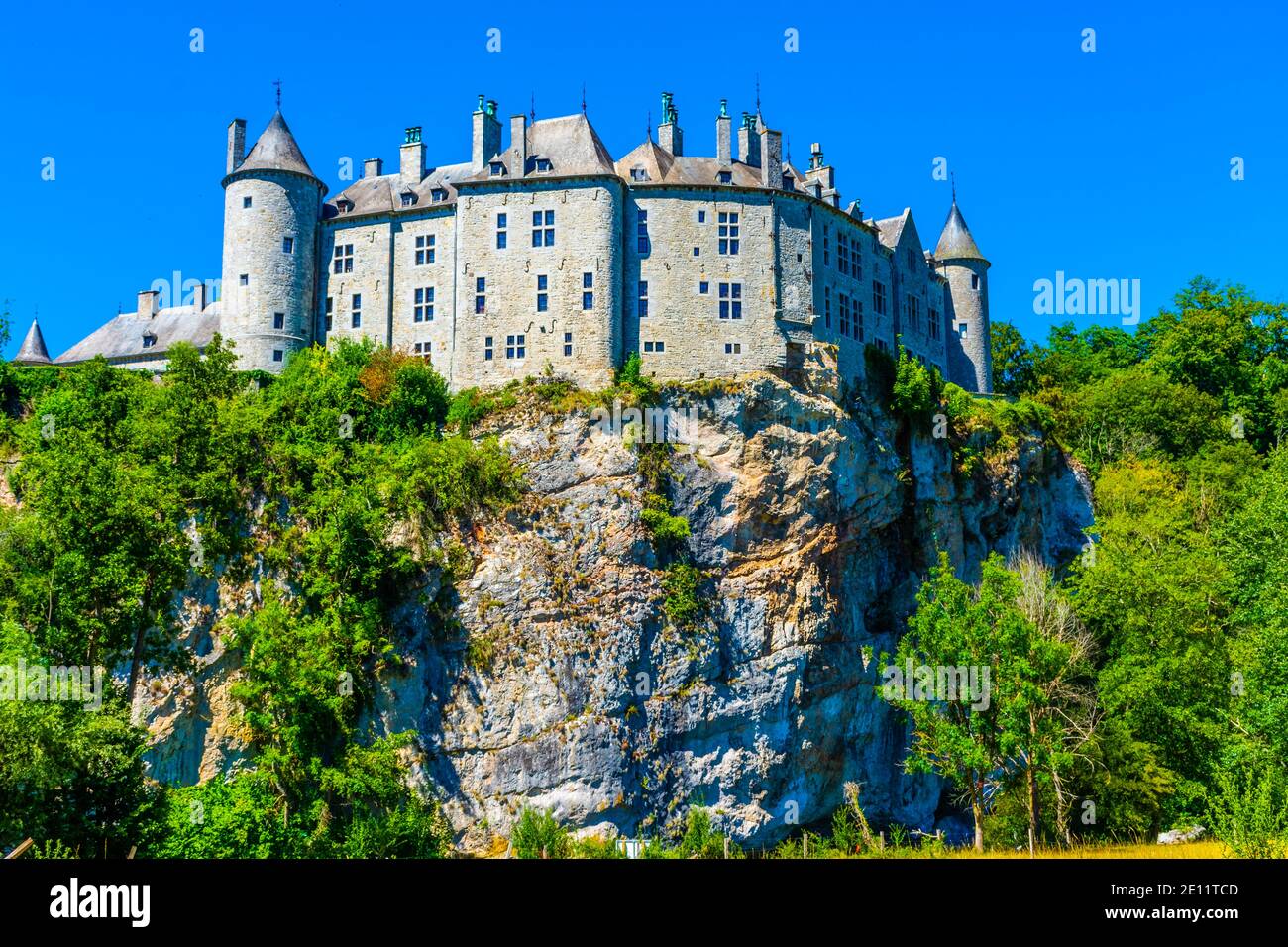 Castle of Walzin, built on a rock over the river, Belgium Stock Photo