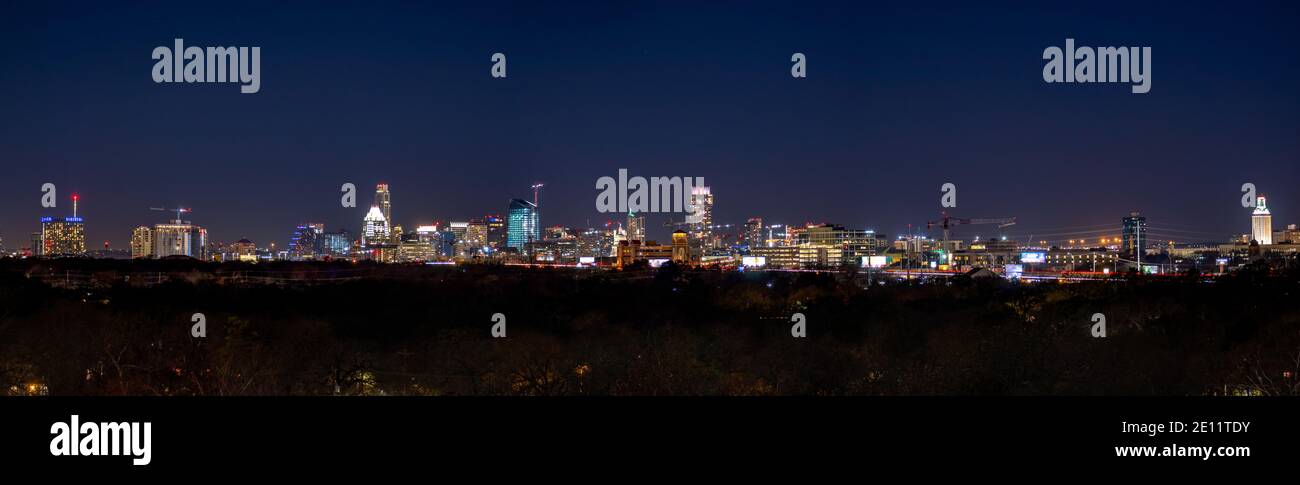 Large Panorama of Downtown Austin At Night Time with Clear Skies Stock ...