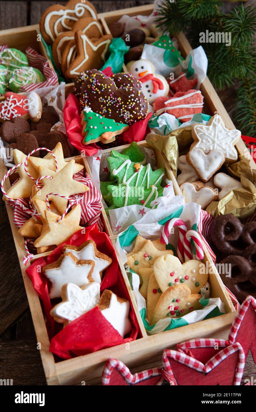 Variety Of Colorful Christmas Cookies And Gingerbread Stock Photo