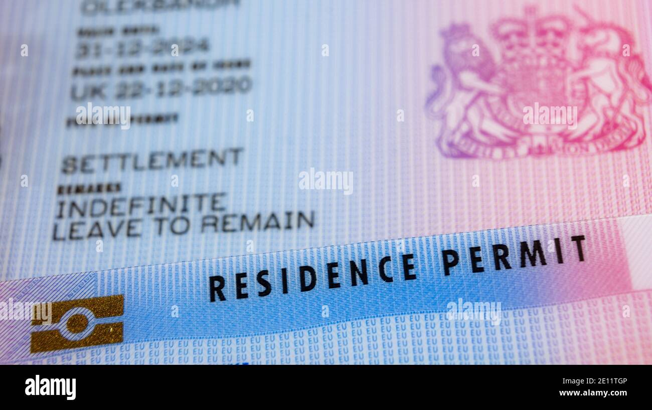 Stafford, United Kingdom - January 3 2021: EU indefinite leave to remain  (ILR) visa cards issued in the UK. Indefinite leave to remain (ILR) or  perman Stock Photo - Alamy