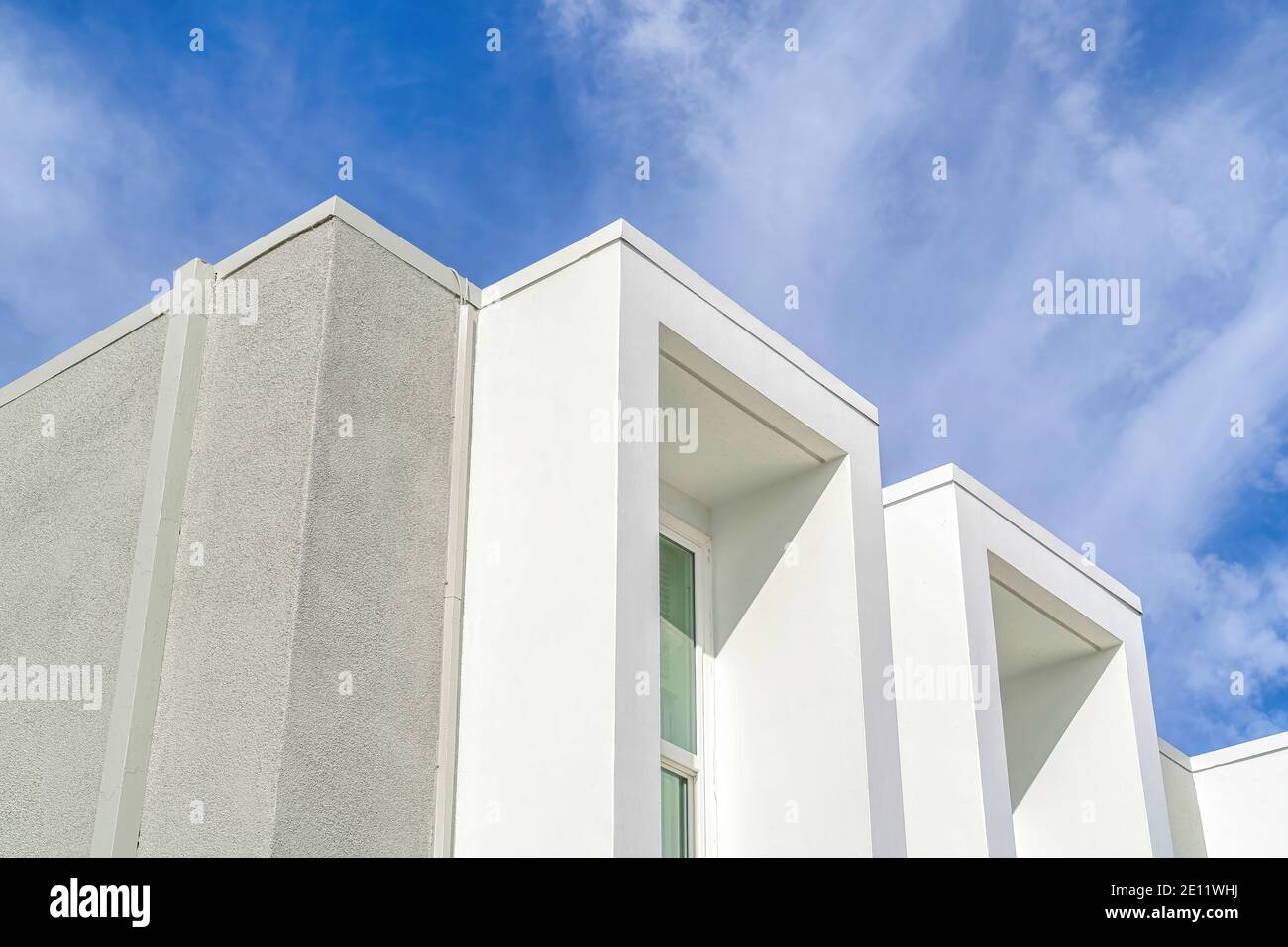 Flat roof and projecting window frames of house in Huntington Beach ...