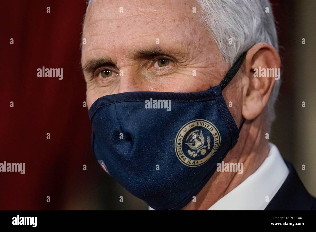 Washington, USA. 03rd Jan, 2021. Vice President Mike Pence finishes a swearing-in ceremony for senators in the Old Senate Chamber at the Capitol in Washington, Sunday, Jan. 3, 2021. (Photo by J. Scott Applewhite/Pool/Sipa USA) Credit: Sipa USA/Alamy Live News Stock Photo