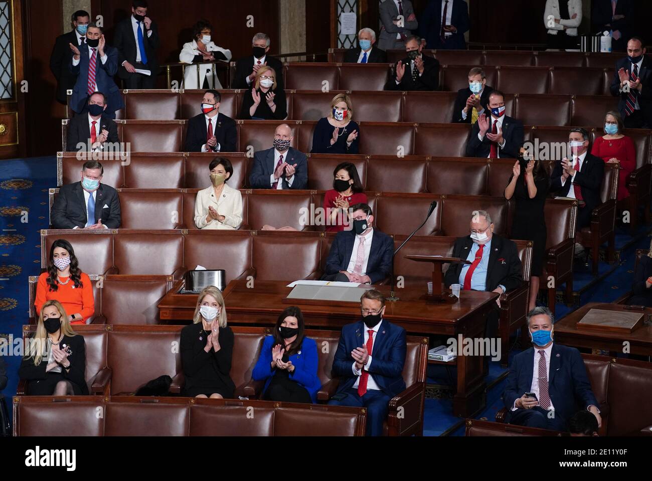 Washington, United States. 03rd Jan, 2021. Democratic House members applaud during the first day of the 117th Congress in the U.S. Capitol Building on Sunday, January 3, 2021. Photo by Kevin Dietsch/UPI Credit: UPI/Alamy Live News Stock Photo