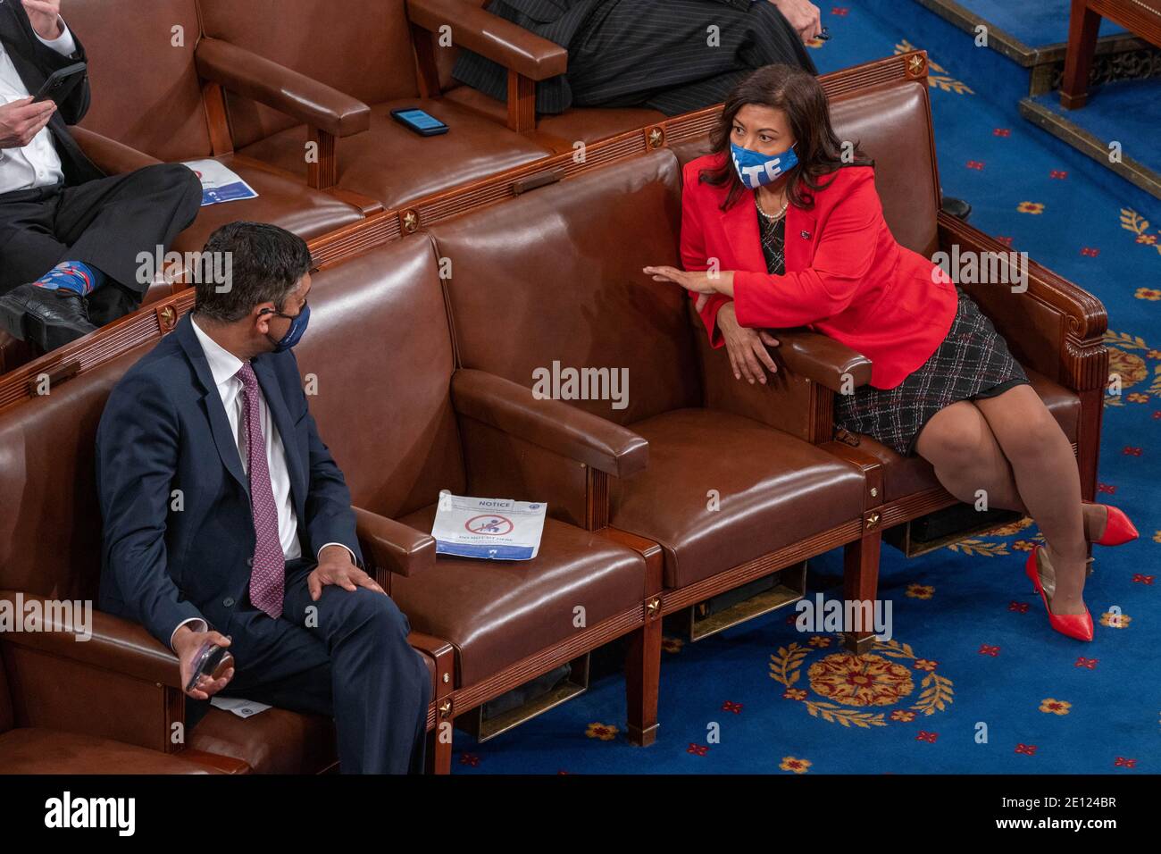 Washington, United States. 03rd Jan, 2021. Republican Representative-elects speak as they practice safe social distancing at the opening of the new 117th Congress on Capitol Hill on January 3, 2021 in Washington DC. Photo by Ken Cedeno/Sipa USA Credit: Sipa USA/Alamy Live News Stock Photo