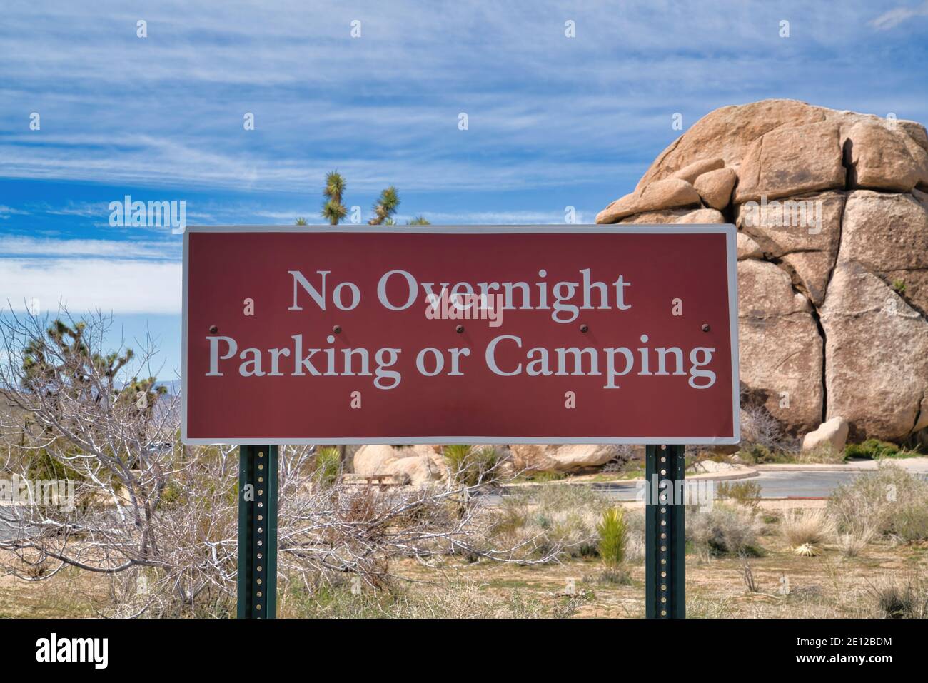 No Overnight Parking or Camping sign at Joshua Tree National Park