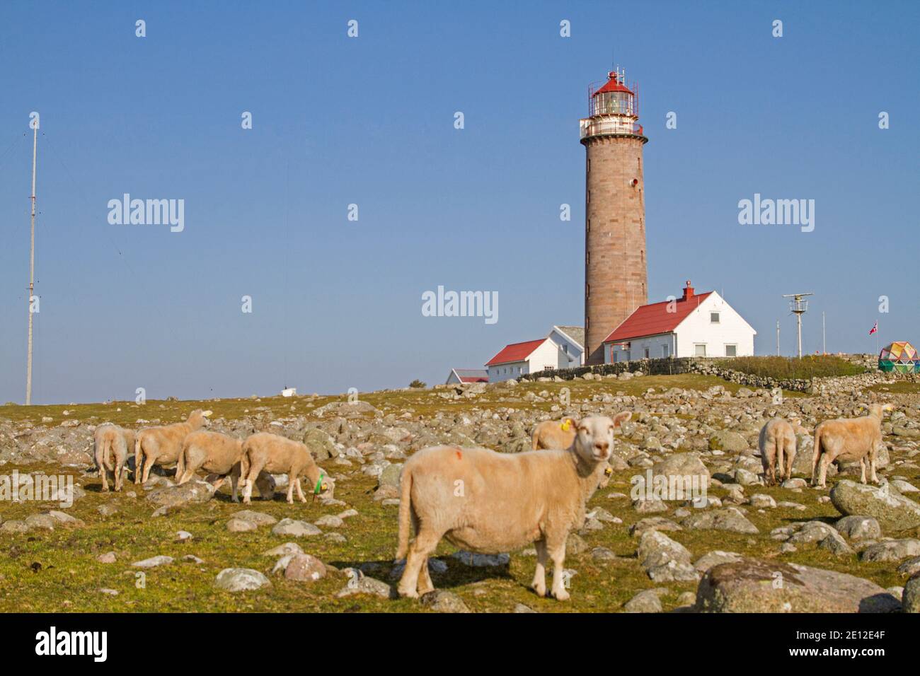 The 28 M High Lista Fyr Lighthouse Is The Landmark Of The Small Lista Peninsula In The South Of Norway. Stock Photo