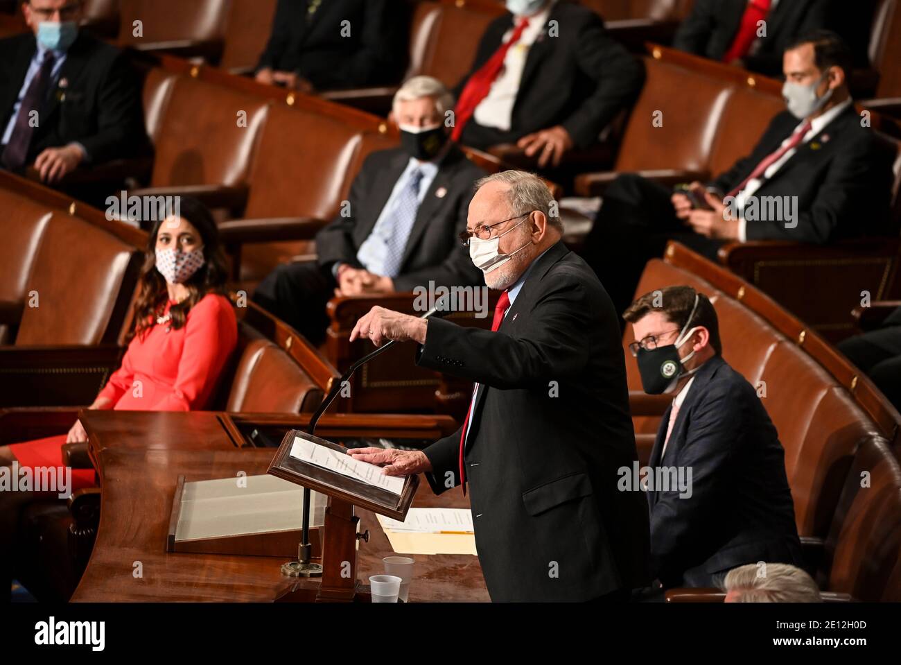 Washington, USA. 03rd Jan, 2021. Washington, DC - January 03: Rep. Don Young (R-Alaska), dean of the House, addresses House Speaker Nancy Pelosi (D-Calif.) on the opening day of the 117th Congress at the U.S. Capitol in Washington, DC on January 03, 2021. (Photo by Photo by Bill O'Leary/Pool/Sipa USA) Credit: Sipa USA/Alamy Live News Stock Photo