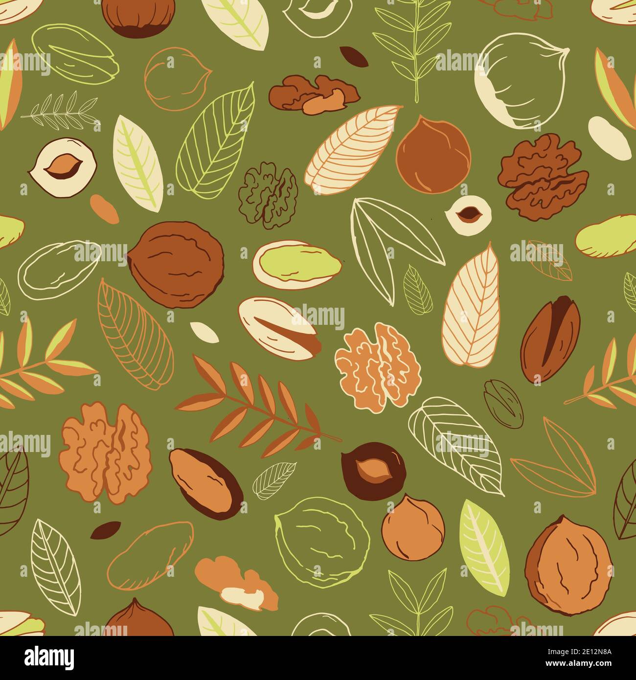 Seamless pattern with walnuts, pistachios with hazelnuts and leaves on ...
