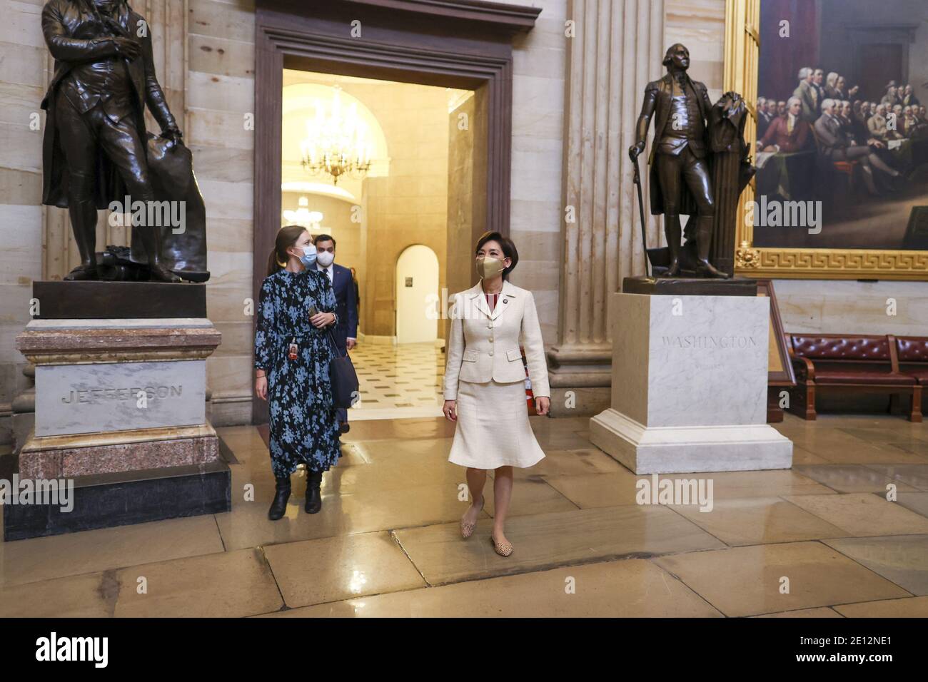Washington, United States. 03rd Jan, 2021. Representative-elect Young Kim (R-CA) (R) walks in the US Capitol on Sunday, January 3, 2021 in Washington, DC. Both chambers are holding rare Sunday sessions to open the new Congress on January 3, as the Constitution requires. Pool photo by Tasos Katopodis/UPI Credit: UPI/Alamy Live News Stock Photo