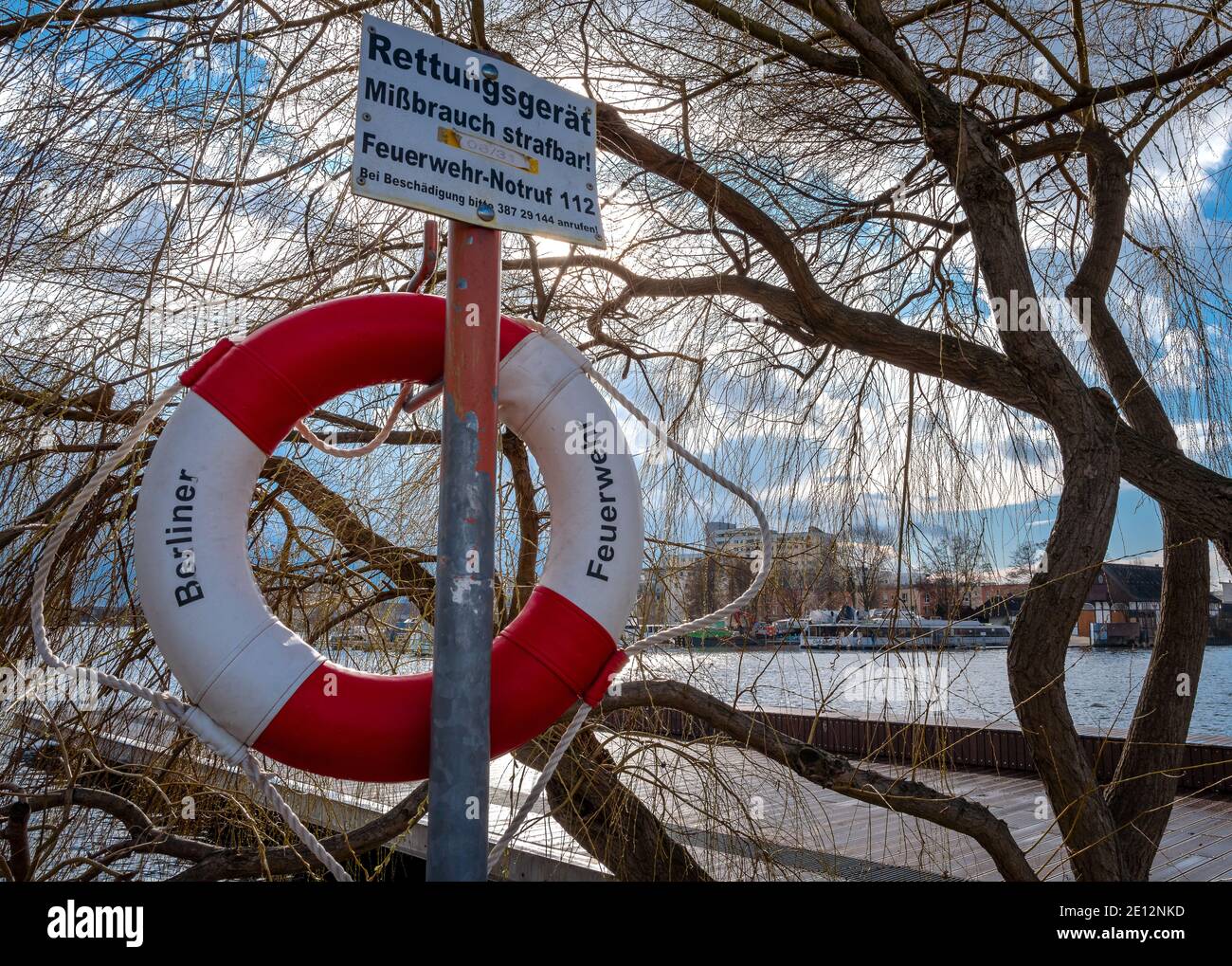 Lifebuoy Of The Berlin Fire Department On The Banks Of The Havel In The District Of Spandau, Germany Stock Photo