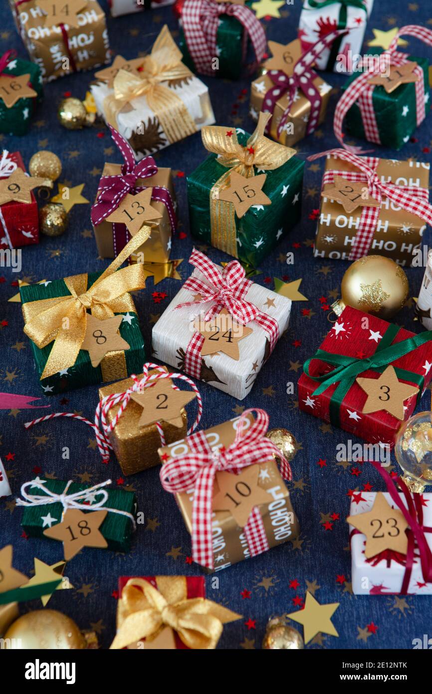 Gift Wrapped Presents For Christmas Stock Photo