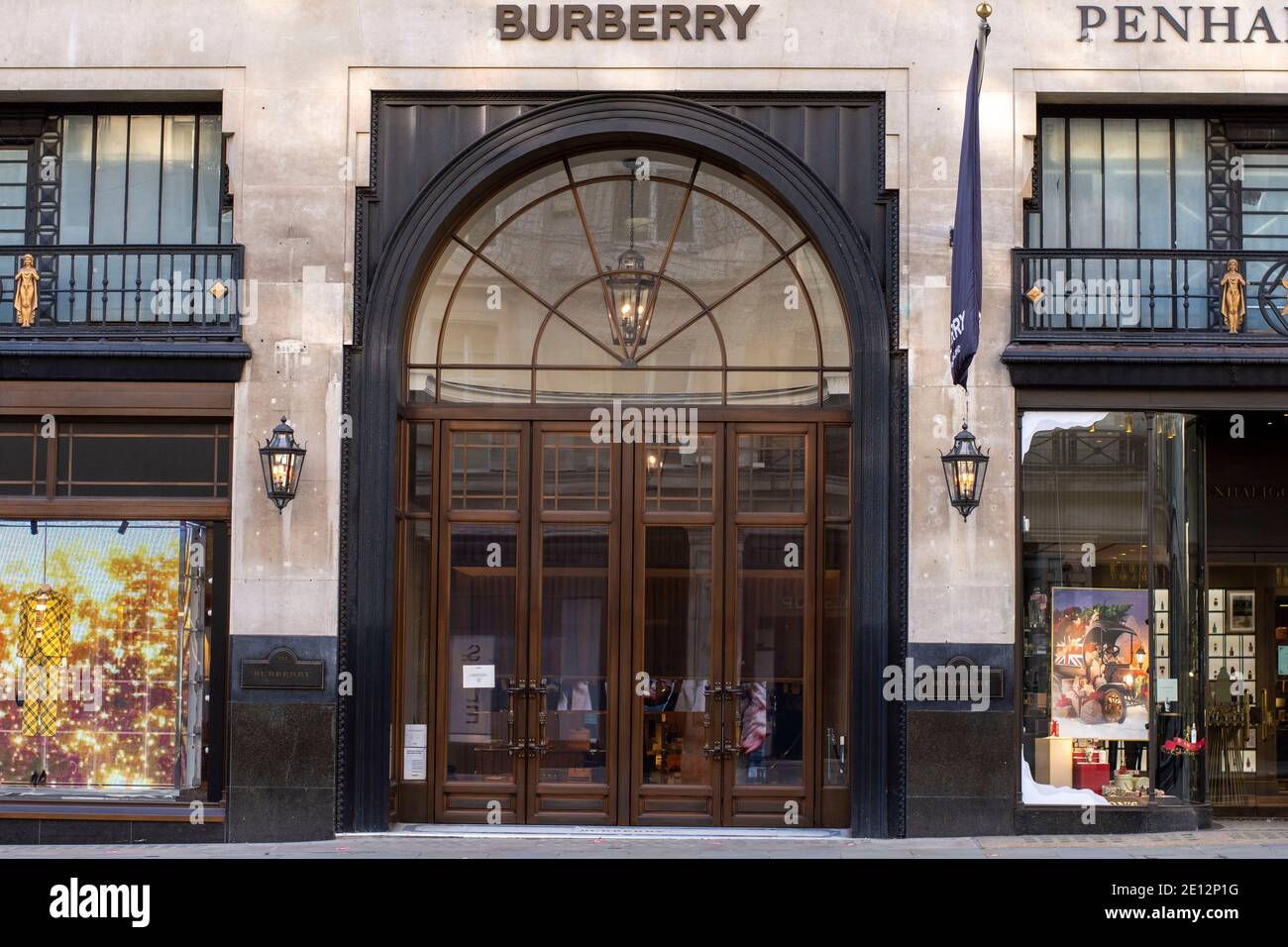 London, UK. 03rd Jan, 2021. Burberry Flagship store in Regent Street is  pictured closed.Under tier four restrictions, pubs and restaurants will  close, as well as 'non-essential' retail. Credit: SOPA Images Limited/Alamy  Live