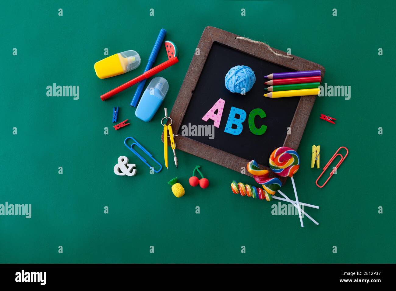 Colorful Background With School Supplies Stock Photo