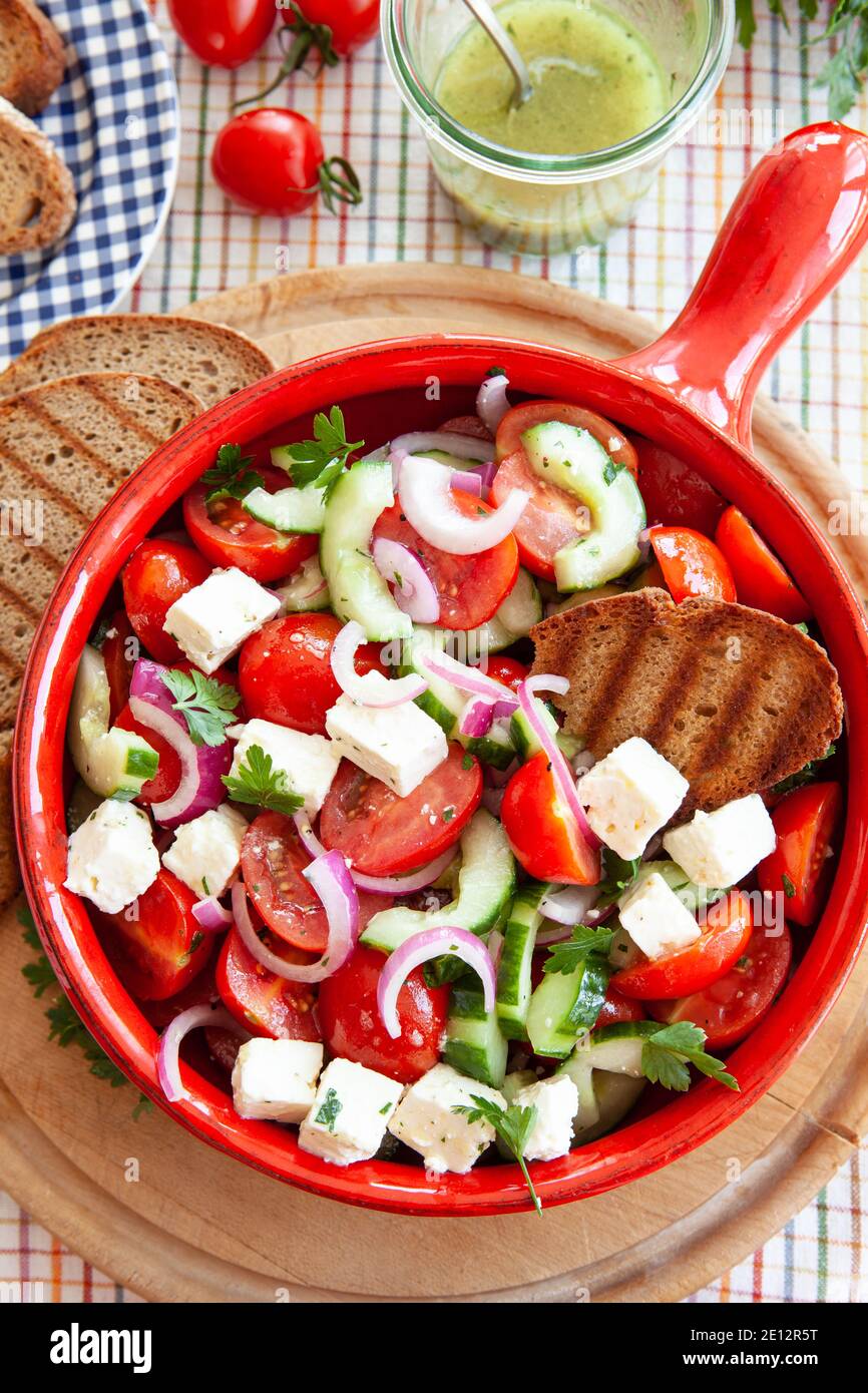 Greek Salad With Feta Cheese Stock Photo