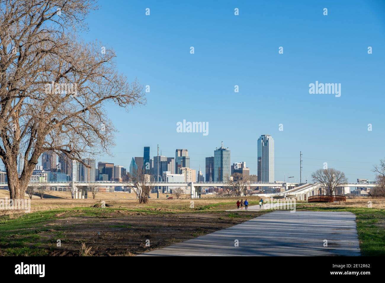 View of the new trail at Trammell Crow Park along the Trinity River, looking back towards