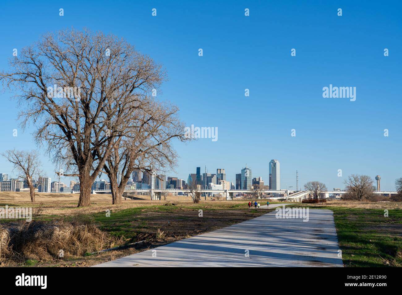 View of the new trail at Trammell Crow Park along the Trinity River, looking back towards