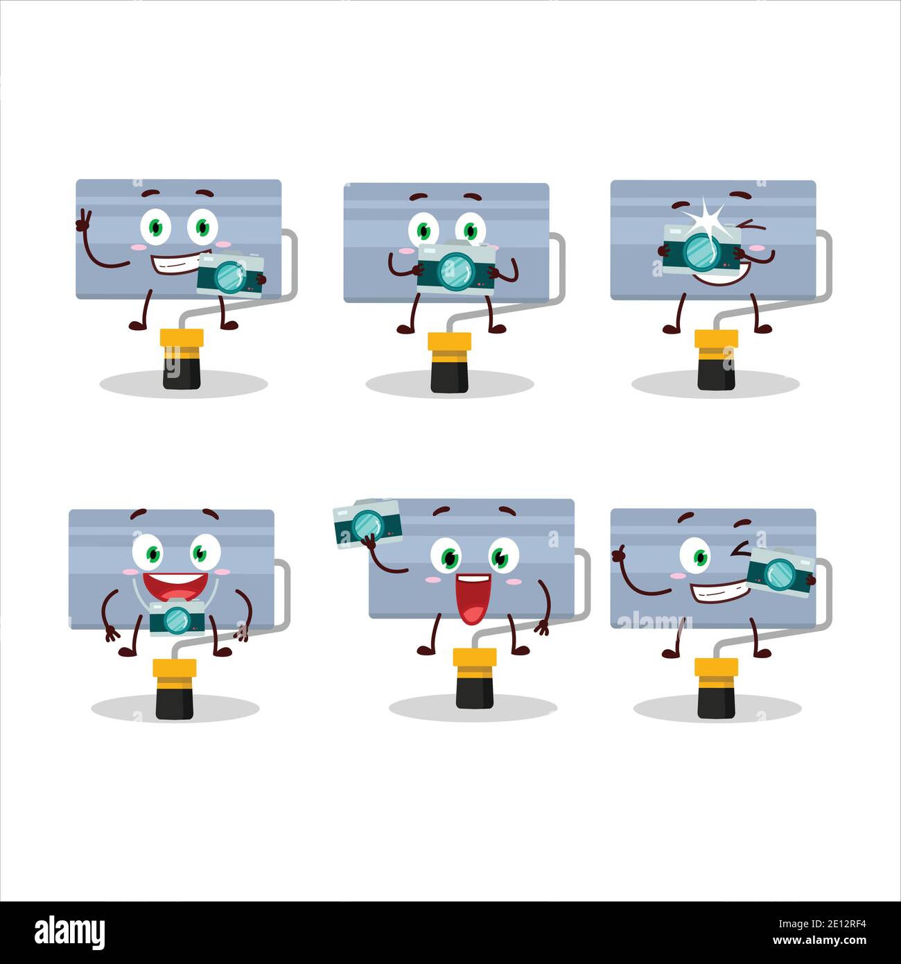 Photographer profession emoticon with roll paint brush cartoon character. Vector illustration