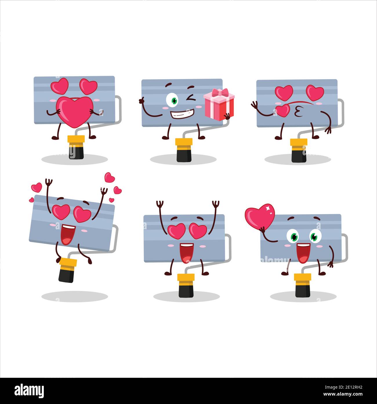 Roll paint brush cartoon character with love cute emoticon. Vector illustration Stock Vector