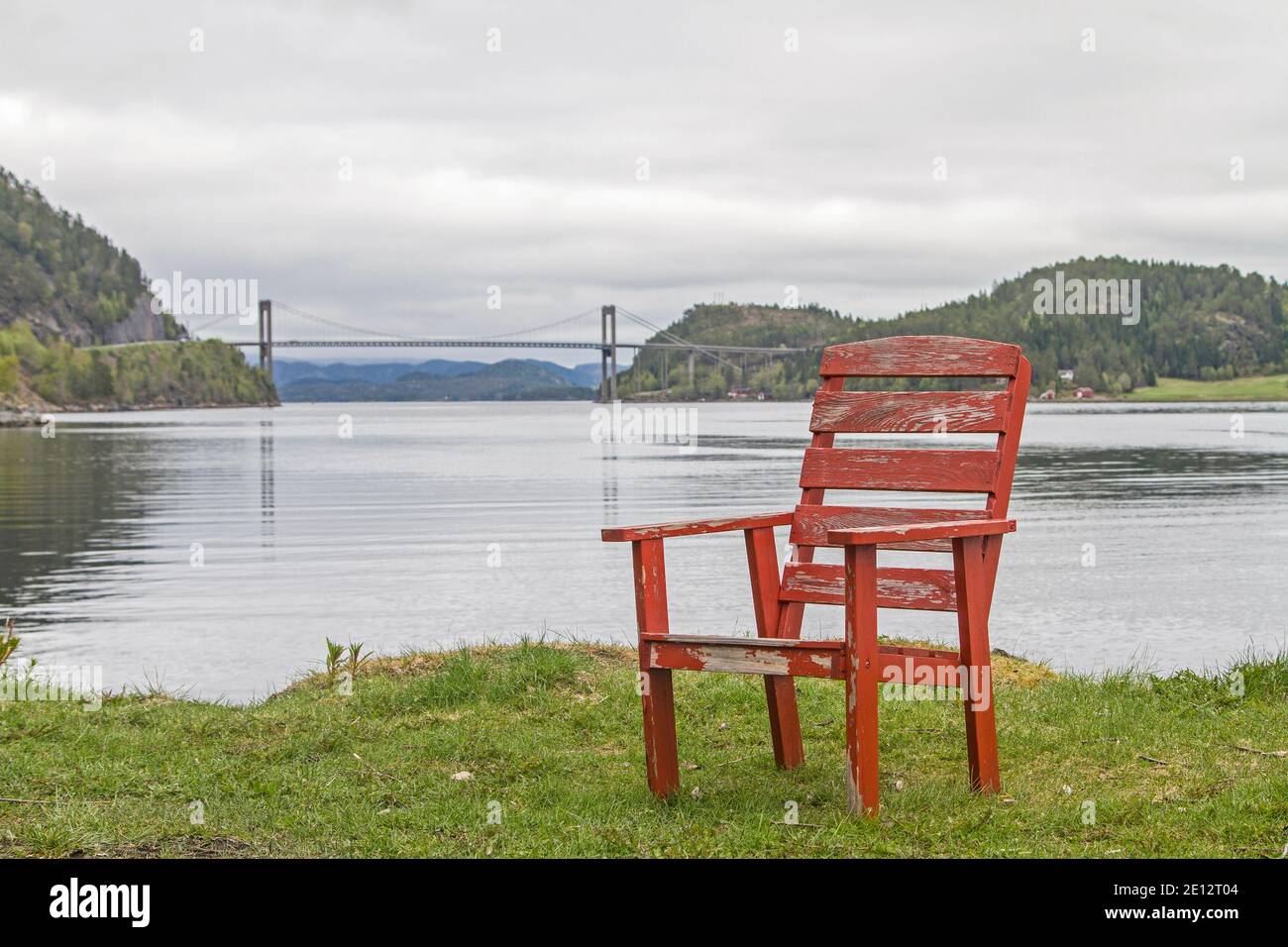 View From The Comfortable Chair To The Bridge Over The Namsenfjord Which Connects The Mainland And Otteroya Island Stock Photo
