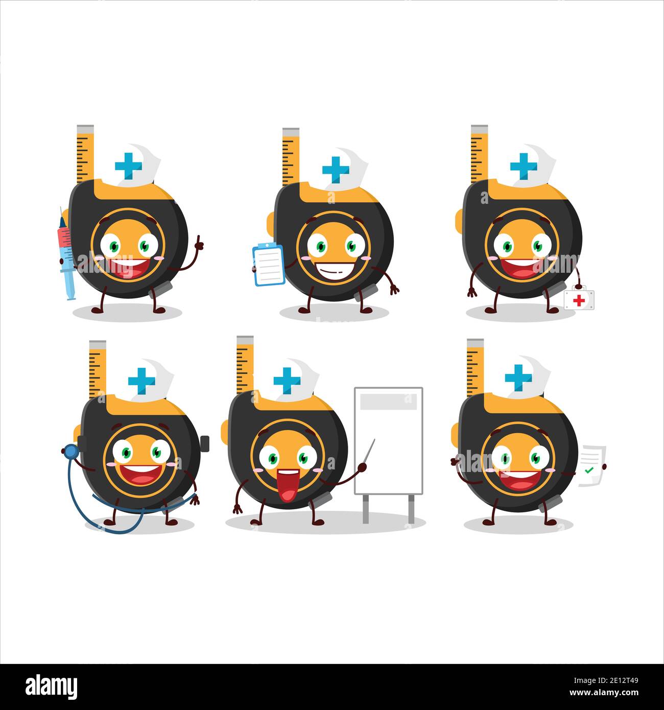 Doctor profession emoticon with tape measure cartoon character. Vector illustration Stock Vector