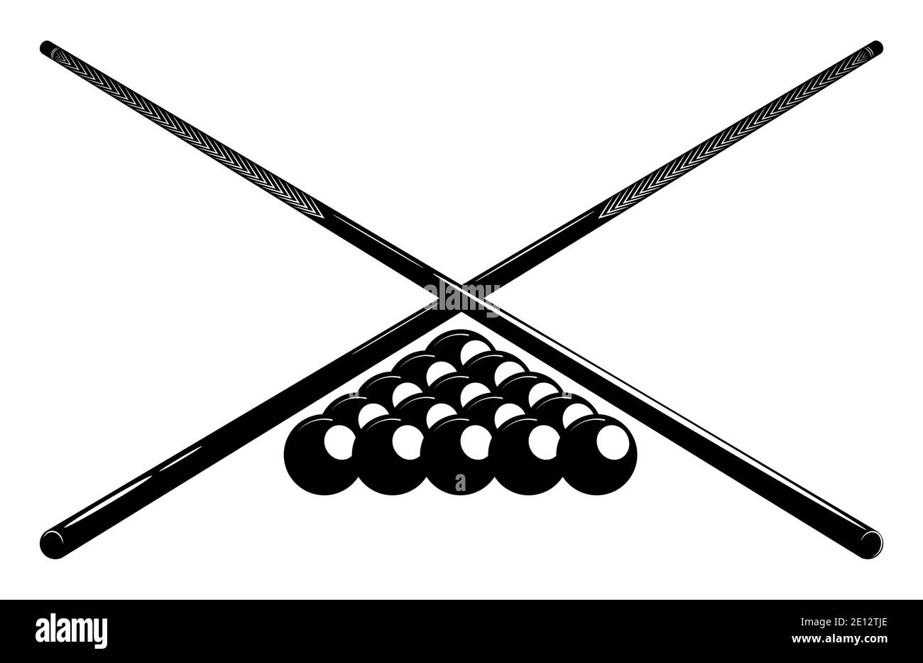 Crossed billiard cues and pool ball set. Symbol, emblem of billiard competition. Sports equipment. Vector Stock Vector