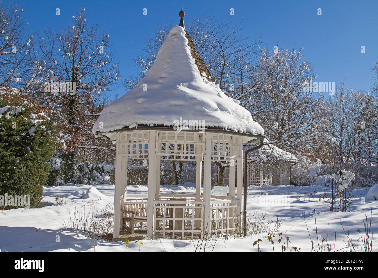 Snow-covered Pavilion In The Spa Park Of Bad Tölz Stock Photo