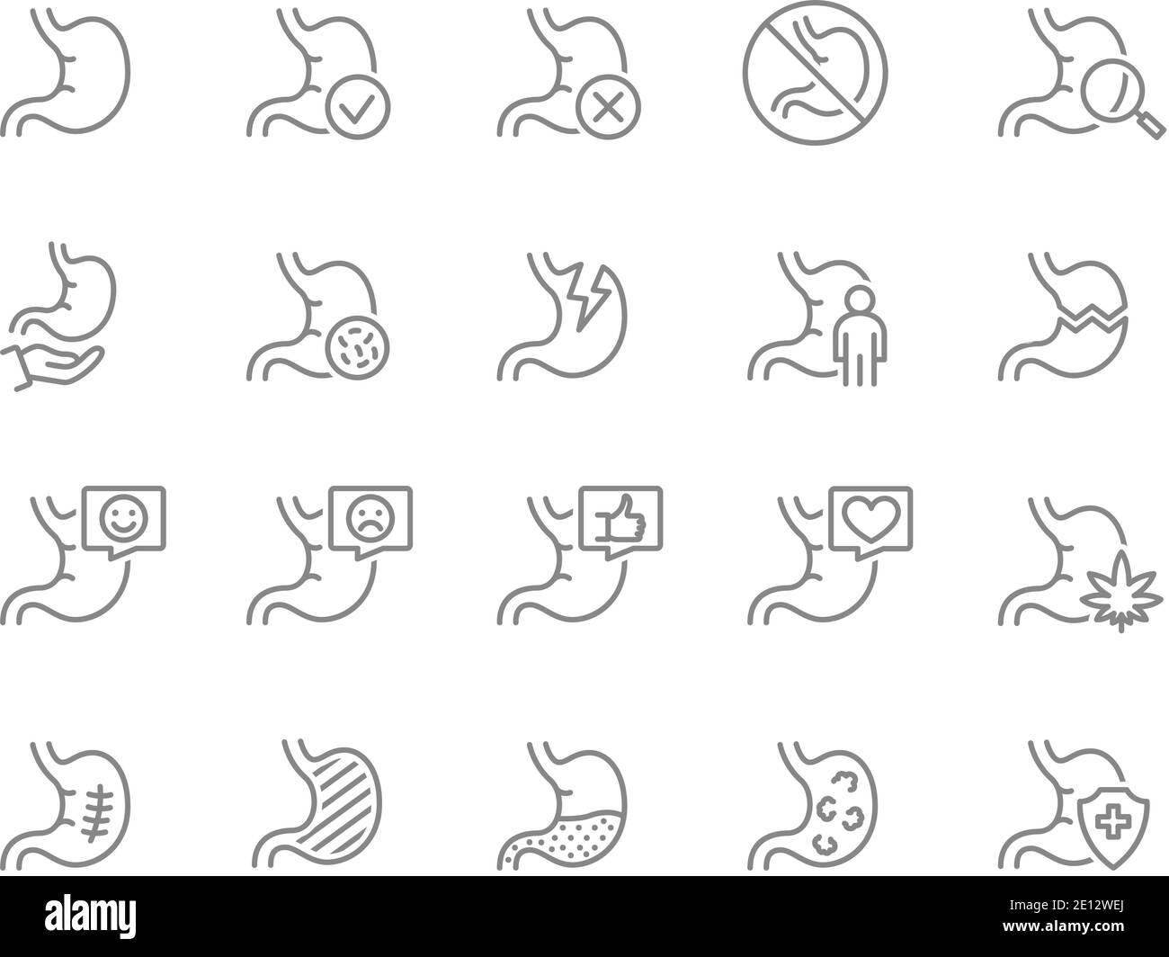 Set of stomach line icon. Internal organ, gastrointestinal tract ...