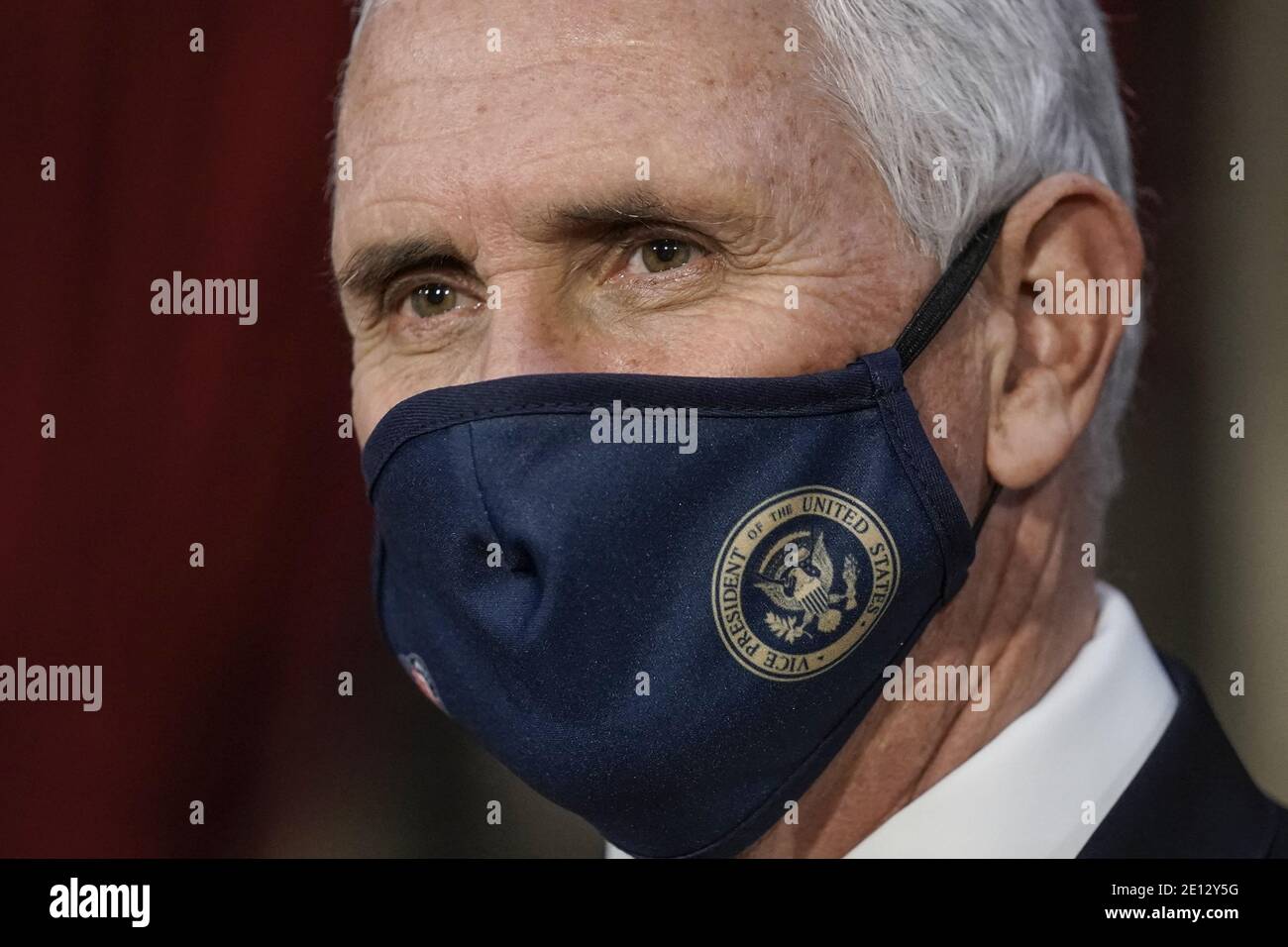 Vice President Mike Pence finishes a swearing-in ceremony for senators in the Old Senate Chamber at the Capitol in Washington, Sunday, Jan. 3, 2021. Photo by J. Scott Applewhite/Pool/ABACAPRESS.COM Stock Photo