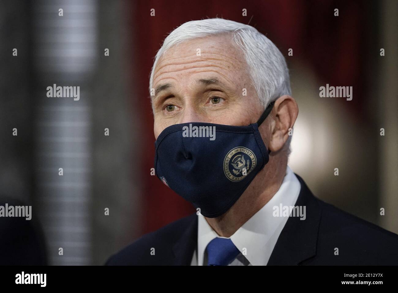 Vice President Mike Pence finishes a swearing-in ceremony for senators in the Old Senate Chamber at the Capitol in Washington, Sunday, Jan. 3, 2021. Photo by J. Scott Applewhite/Pool/ABACAPRESS.COM Stock Photo