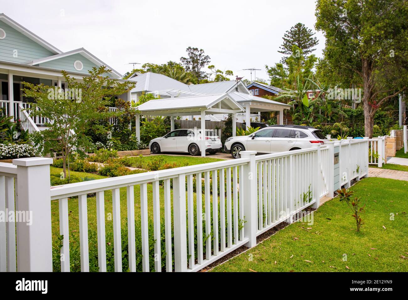 Sydney home front garden and driveway of a detached house on sydney northern beaches,NSW,Australia Stock Photo