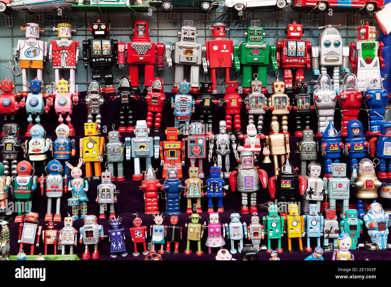 Beijing, China Tin Toy Robots For Sale at the Panjiayuan Antique Market Stock Photo