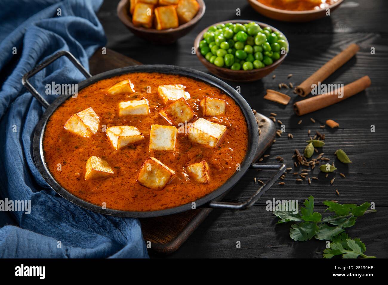 Shahi Paneer with Raw peas and fried cottage cheese Stock Photo