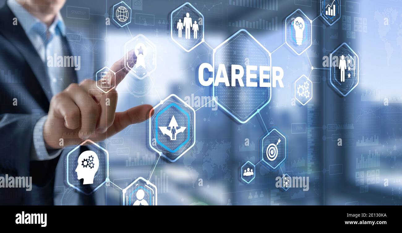 Career business on virtial screen abstract background. Mixed media Stock Photo