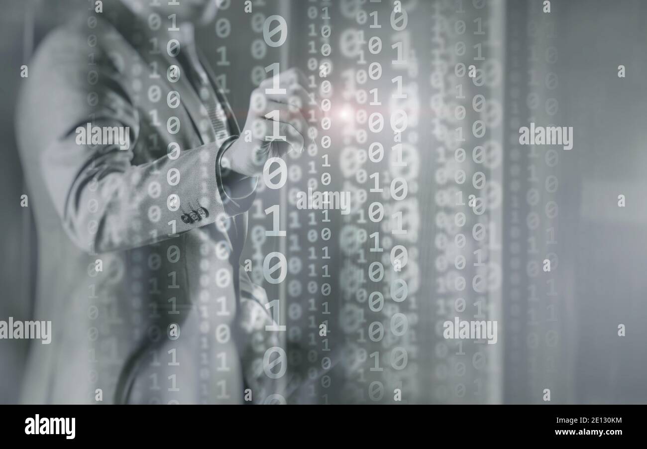 Futuristic Background Matrix Mixed Media Binary Code concept Stock Photo